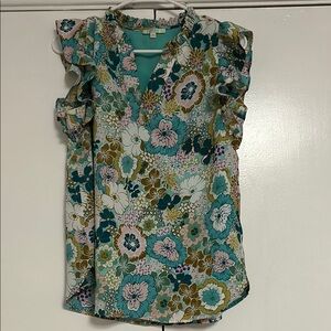 Floral Ruffle Sleeve Women's Top